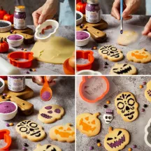2 pumpkin and skull cookie cutters and 4 stencils