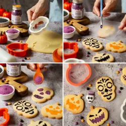 2 pumpkin and skull cookie cutters and 4 stencils