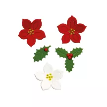 7 Decorazioni di zucchero con poinsettia e agrifoglio