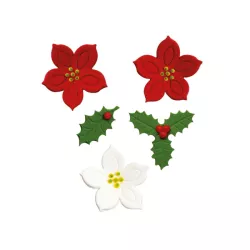 7 Sugar decoration poinsettia and holly leaves