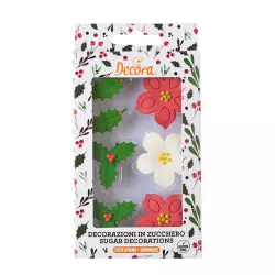 7 Sugar decoration poinsettia and holly leaves