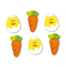 Décor en sucre Poussin et carottes, 6 pièces