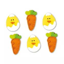 Sugar decoration chicks and carrots, 6 pieces