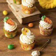 Sugar decoration chicks and carrots, 6 pieces