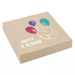 Servietten Happy Birthday Natur mit Ballonen, 16 Stk.