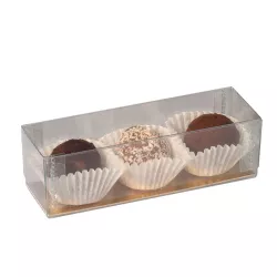 Transparent chocolate packaging 10 x 3 x 3 cm with gold base