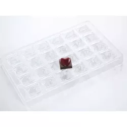 Chocolate mold hearts in square, 24 chocolates