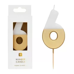 Number candle 6 with white and gold