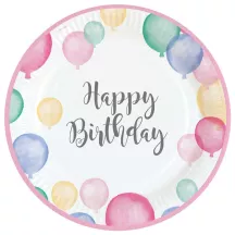Piatto di carta Happy Birthday Festa con Palloncini Ø 23 cm, 8 pezzi