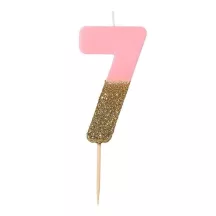 Bougie numéro 7 avec rose et or