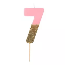 Bougie numéro 7 avec rose et or