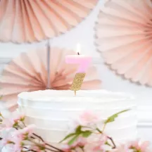 Candela numero 7 con rosa e oro
