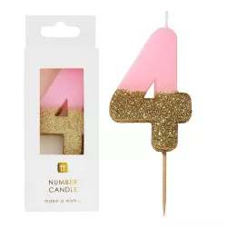 Zahlenkerze 4 mit Rosa und Gold