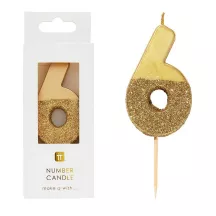 Bougie numéro 6 avec or et paillettes d'or