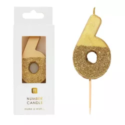 Zahlenkerze 6 mit Gold und Goldglitzer