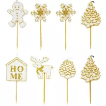 Candele di Natale bianco/oro, 8 pezzi