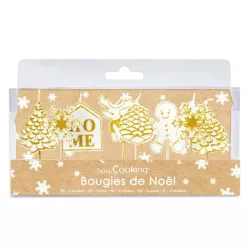 Christmas candles white/gold, 8 pieces