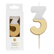 Bougie numéro 3 avec blanc et or