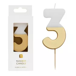 Zahlenkerze 3 mit Weiss und Gold
