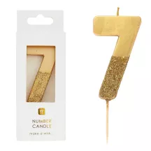 Zahlenkerze 7 mit Gold und Goldglitzer