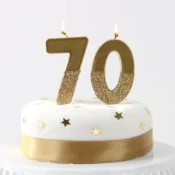 Candela numero 7 con glitter oro e oro