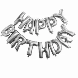 Happy Birthday Ballon Schriftzug in Silber