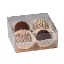 Transparent chocolate box with golden base 6.8 x 6.8 x 3 cm