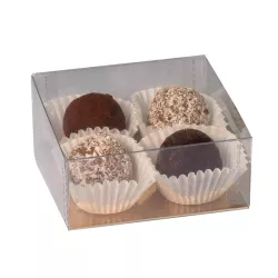 Transparent chocolate box with golden base 6.8 x 6.8 x 3 cm