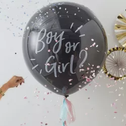 Gender-Reveal-Ballon mit Konfetti und Tasseln