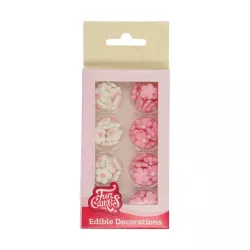 64 mini fiori di zucchero bianchi e rosa