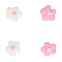 64 mini fleurs blanches et roses en sucre