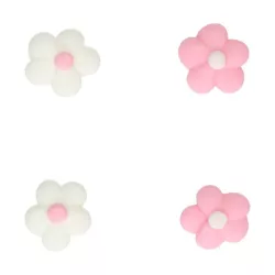 64 mini fleurs blanches et roses en sucre