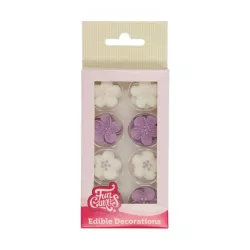 24 fiori di zucchero bianchi e viola