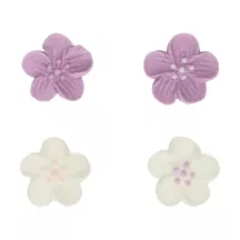 24 Weisse und Violette Zuckerblumen