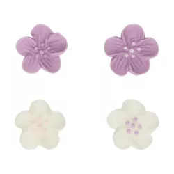 24 Fleurs blanches et violettes en sucre
