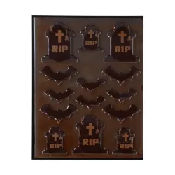 Décorations en chocolat Halloween cimetière – 14 pierres tombales et chauves-souris comestibles pour torte et cupcake | Cakelici