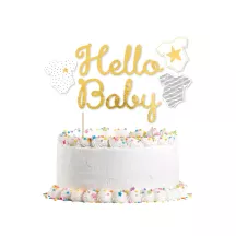 Cake topper Hello Baby blanc et doré