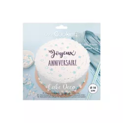 Edible sugar paste disc "Joyeux Anniversaire"