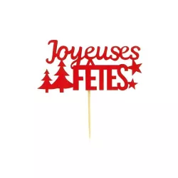2 decorazioni in legno "Joyeuses Fêtes" per il bûche di Natale