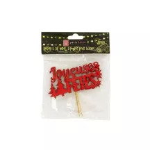 2 Holzdekorationen "Joyeuses Fêtes" für Weihnachtsbûche