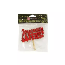 2 decorazioni in legno "Joyeuses Fêtes" per il bûche di Natale