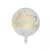 Weisser und goldener Folienballon "Happy Birthday"