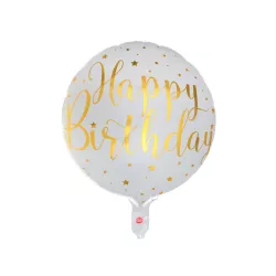 White and golden foil balloon "Happy Birthday"