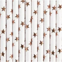 10 cannucce bianche con stelle rosa e oro