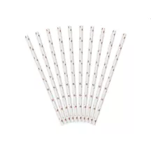 10 cannucce bianche con stelle rosa e oro