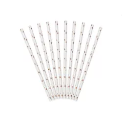 10 Pailles blanches avec étoiles rose gold