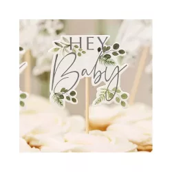 Cake topper in legno e carta "Hey Baby Botanical".