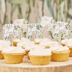 Cake Toppers aus Holz und Papier "Hey Baby Botanical"
