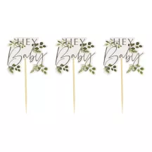 Cake Toppers en bois et papier "Hey Baby Botanical"