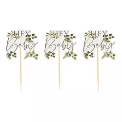 Cake Toppers en bois et papier "Hey Baby Botanical"